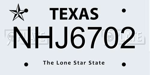 NHJ6702 Texas License Plate