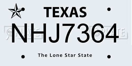 NHJ7364 Texas License Plate