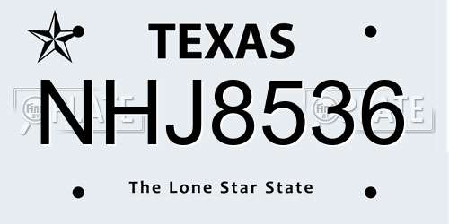 NHJ8536 Texas License Plate