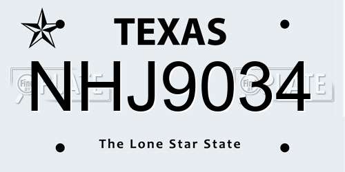 NHJ9034 Texas License Plate