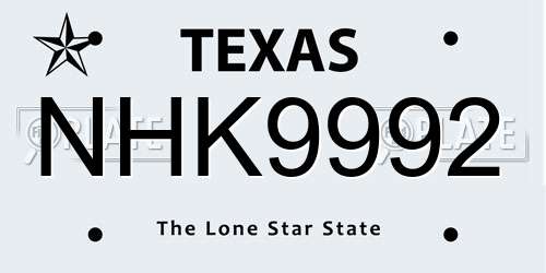 NHK9992 Texas License Plate
