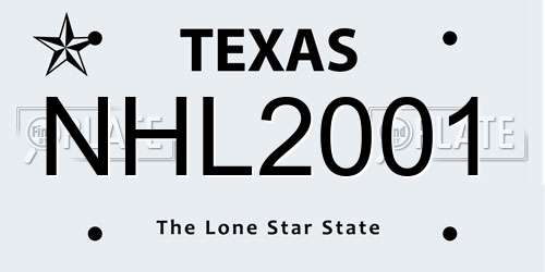 NHL2001 Texas License Plate