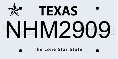 NHM2909 Texas License Plate