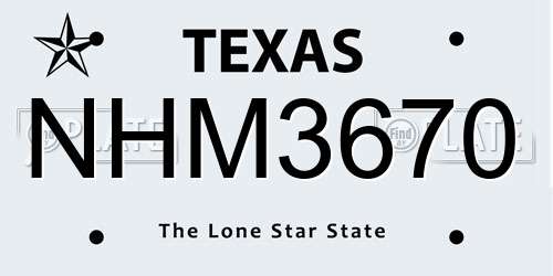 NHM3670 Texas License Plate