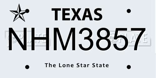 NHM3857 Texas License Plate