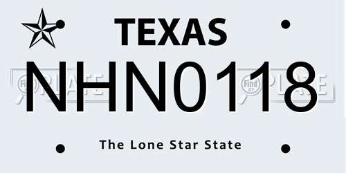 NHN0118 Texas License Plate