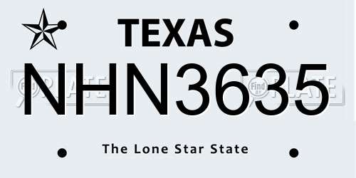 NHN3635 Texas License Plate