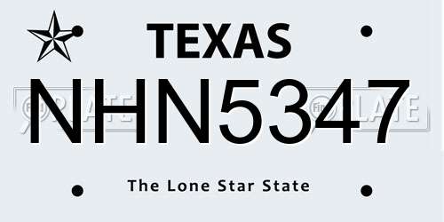NHN5347 Texas License Plate