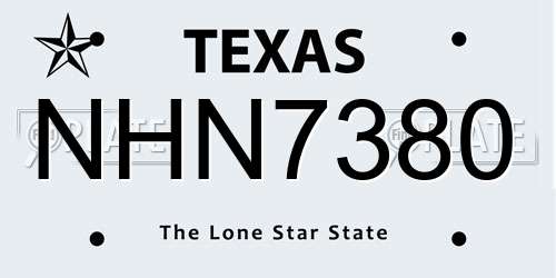NHN7380 Texas License Plate
