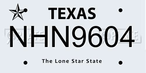 NHN9604 Texas License Plate