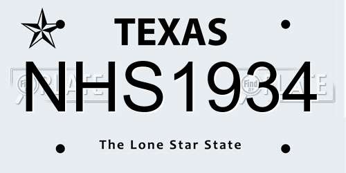 NHS1934 Texas License Plate