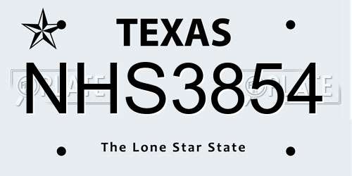 NHS3854 Texas License Plate