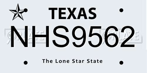 NHS9562 Texas License Plate