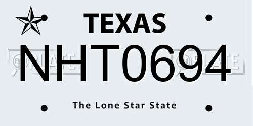 NHT0694 Texas License Plate