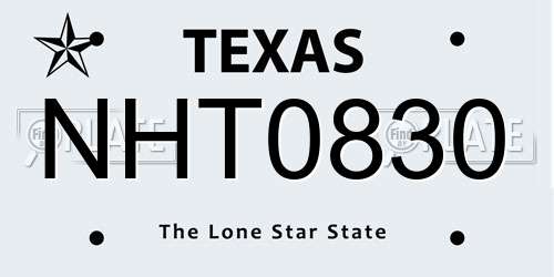 NHT0830 Texas License Plate