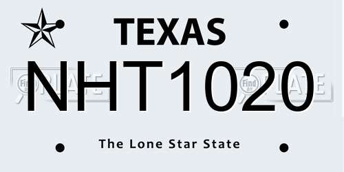 NHT1020 Texas License Plate