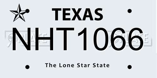 NHT1066 Texas License Plate