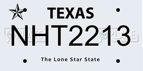 NHT2213 Texas License Plate