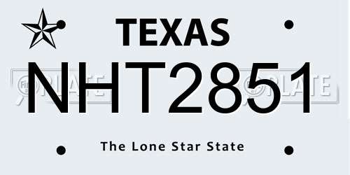 NHT2851 Texas License Plate
