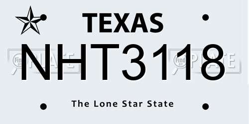 NHT3118 Texas License Plate