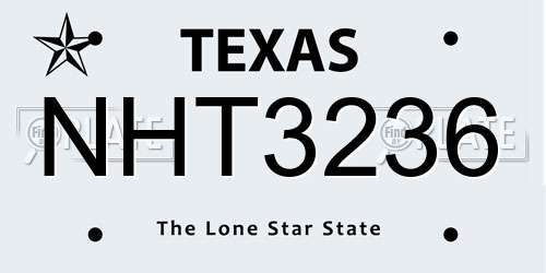 NHT3236 Texas License Plate
