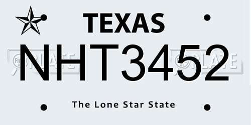 NHT3452 Texas License Plate
