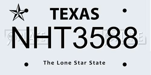 NHT3588 Texas License Plate