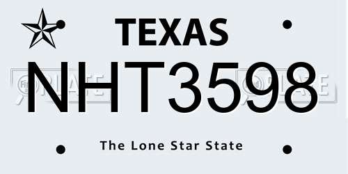 NHT3598 Texas License Plate