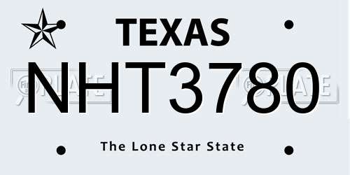 NHT3780 Texas License Plate
