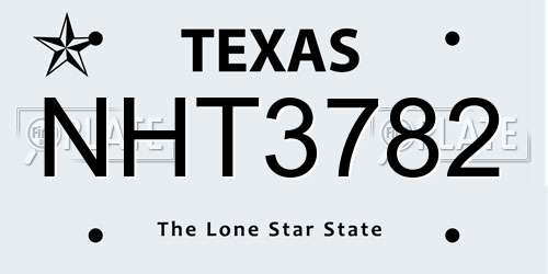 NHT3782 Texas License Plate