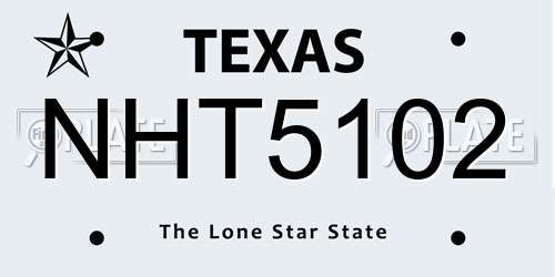 NHT5102 Texas License Plate