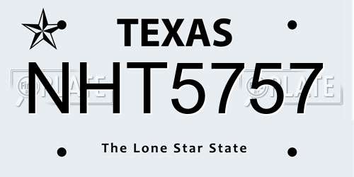 NHT5757 Texas License Plate