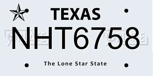 NHT6758 Texas License Plate