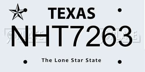 NHT7263 Texas License Plate