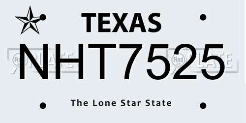 NHT7525 Texas License Plate