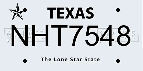 NHT7548 Texas License Plate