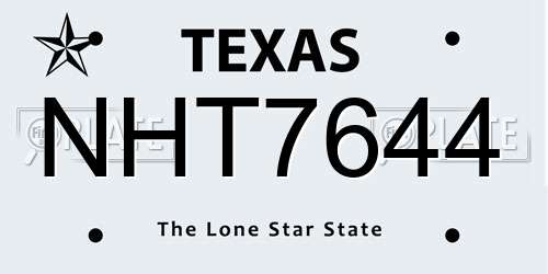 NHT7644 Texas License Plate