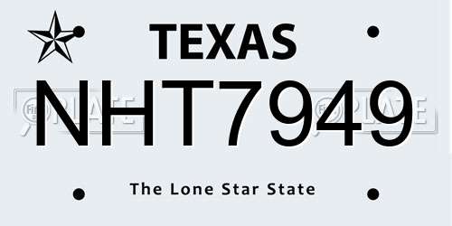 NHT7949 Texas License Plate