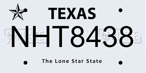 NHT8438 Texas License Plate