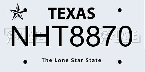 NHT8870 Texas License Plate