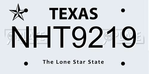NHT9219 Texas License Plate