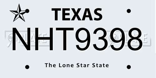NHT9398 Texas License Plate