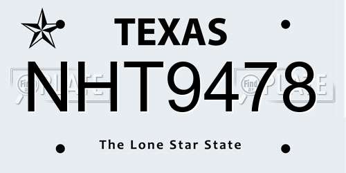 NHT9478 Texas License Plate