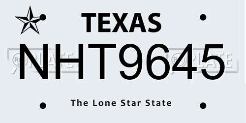 NHT9645 Texas License Plate