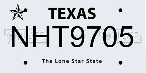 NHT9705 Texas License Plate