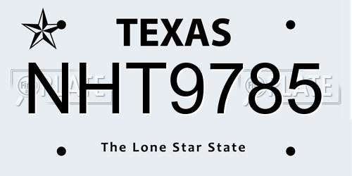 NHT9785 Texas License Plate