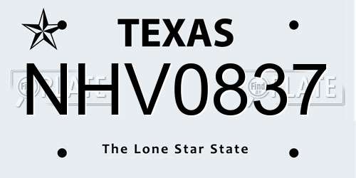 NHV0837 Texas License Plate