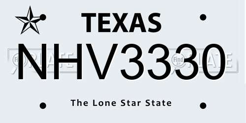 NHV3330 Texas License Plate
