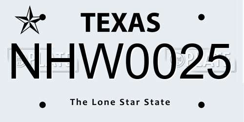 NHW0025 Texas License Plate
