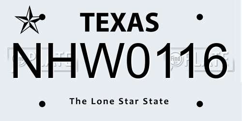 NHW0116 Texas License Plate